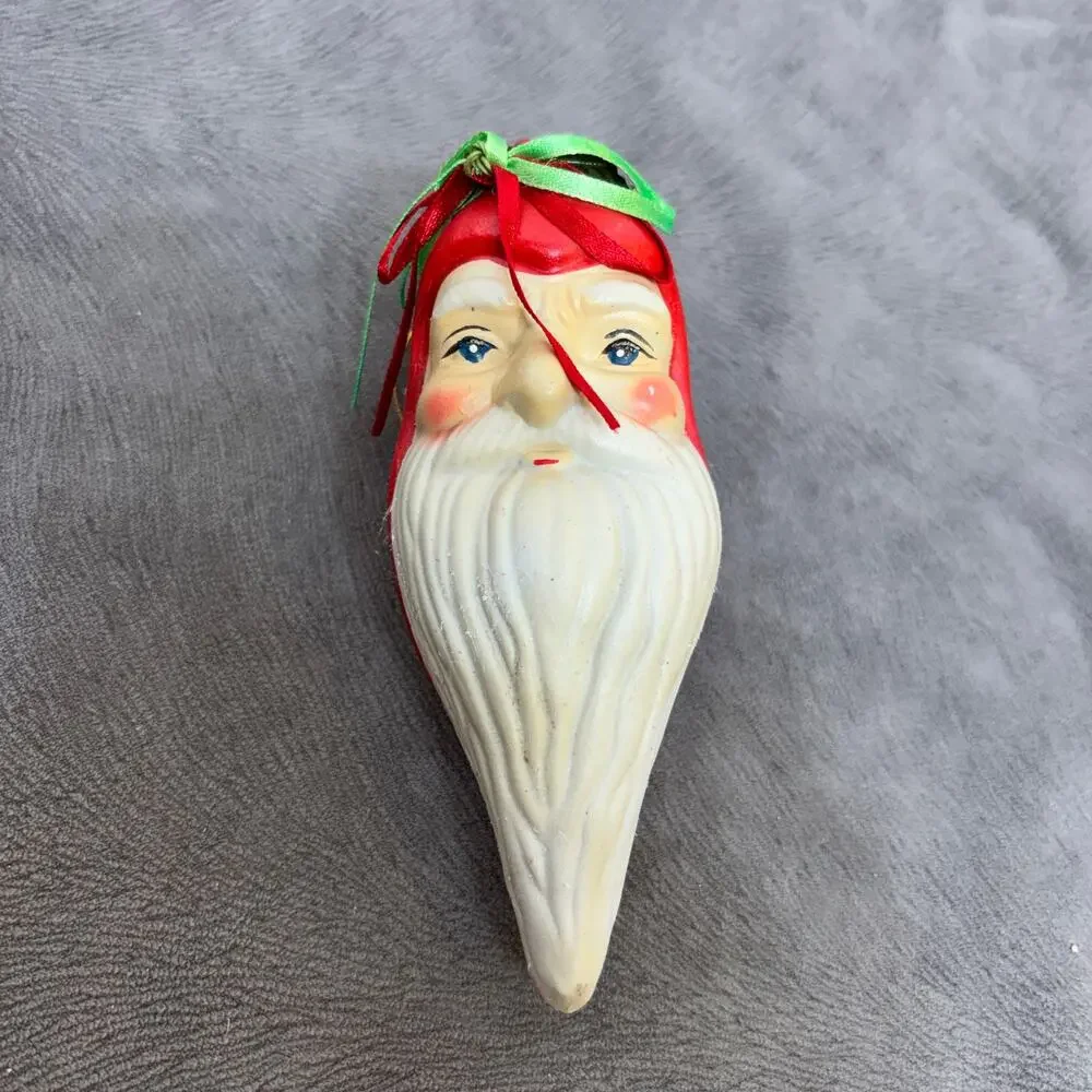 VTG Santa Head Ceramic Christmas Ornament Folk Art Holiday Rattles Numbered 5.5